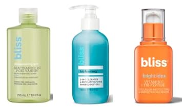 Bliss Bright & Balanced Skincare Trio: Vitamin C Serum, Niacinamide Toner & 2-In-1 Cleanser – Anti-Aging, Dark Spot Reduction, Pore Minimization – Clean, Vegan & Cruelty-Free