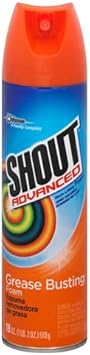 Shout Advanced Grease Busting Foam, Laundry Stain Remover For Oil And Grease Stains; Works On Motor Oil, Bike Grease, Cooking Oil, And More! 18Oz Can