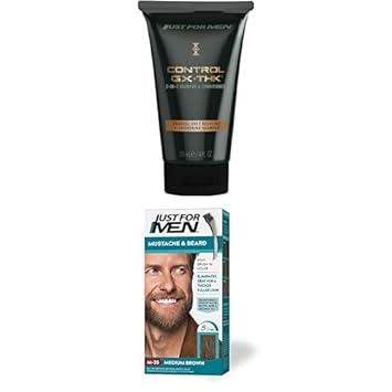 Just for Men Control GX + THK Grey Reducing and Thickening 2-in-1 Shampoo & Conditioner, 4 oz (Pack of 1) Mustache & Beard, Medium Brown, M-35, Pack of 1 : Beauty & Personal Care