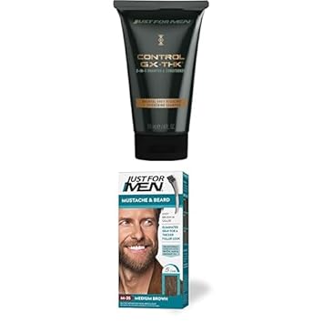 Just for Men Control GX + THK Grey Reducing and Thickening 2-in-1 Shampoo & Conditioner, 4 oz (Pack of 1) Mustache & Beard, Medium Brown, M-35, Pack of 1 : Beauty & Personal Care