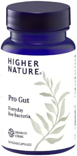 Higher Nature - Pro Gut - High Strength Probiotic Cultures - Multi-Strain Probiotic For Digestive System - Everyday Live Bacteria - 5 Billion Cfus - For Good Gut Flora, Gas & Bloating - 30 Capsules