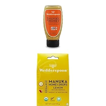 Bundle - Wedderspoon Raw Premium Manuka Honey KFactor 16 Squeeze Bottle (12 Oz) and Manuka Honey Drops, Lemon & Bee Propolis (4 Oz) : Grocery & Gourmet Food