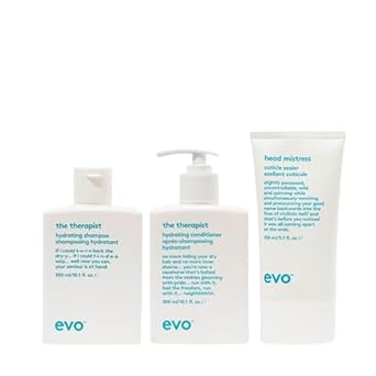 Evo The Therapist Hydrating Hair Care Essentials Bundle: The Therapist Hydrating Shampoo, The Therapist Hydrating Conditioner, Head Mistress Cuticle Sealer