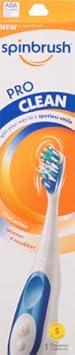 Spinbrush Pro Clean Battery Powered Toothbrush, Soft Bristles, 1 Count, Gold Or Blue Color May Vary