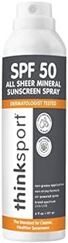 Thinksport SPF 50 All Sheer Mineral Sunscreen Spray – Waterproof Sport Sunscreen Lotion – Safe, Natural Zinc Oxide UVA/UVB Sun Protection, 6 Fl oz : Beauty & Personal Care