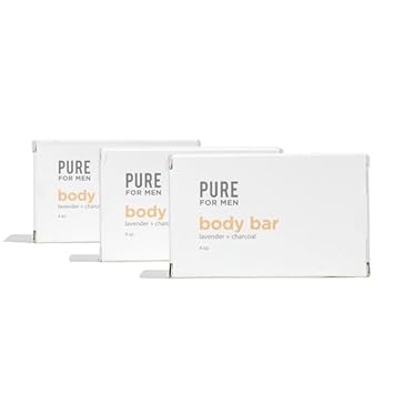 Pure for Men Soap Bar | Cleanser with Lavender and Activated Charcoal, Hydrates & Helps Eliminate Odor, Vegan | 4 oz. (3 Pack)