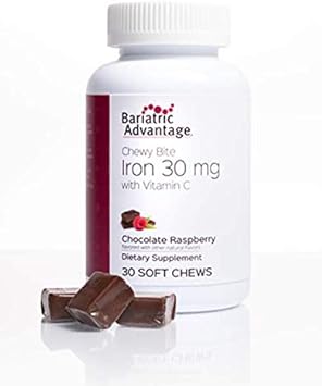 Bariatric Advantage Iron Chewy Bite Chocolate Raspberry Truffle (30 mg iron, 60 mg vitamin c) 30 count