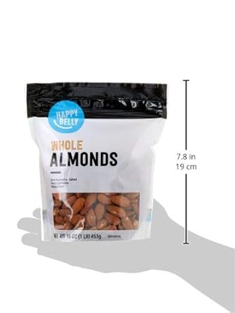 Amazon Brand - Happy Belly Whole Raw Almonds, 16 Ounce (Pack Of 1)