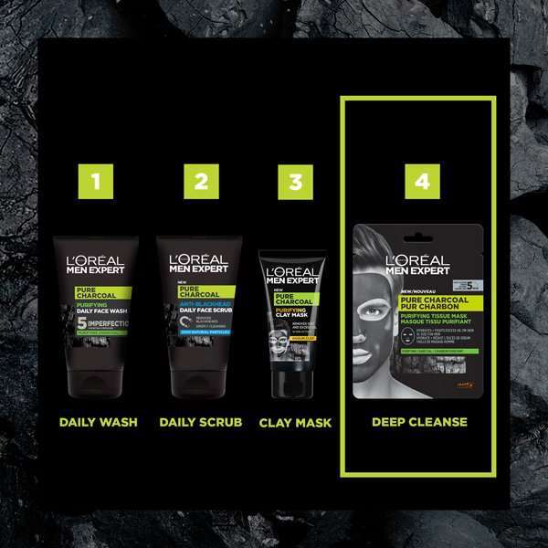 L'Oréal Men Expert Mens Charcoal Tissue Face Sheet Mask X1
