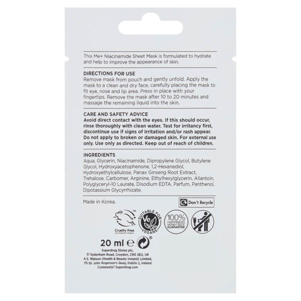 Me+ Niacinamide Sheet Mask 20Ml