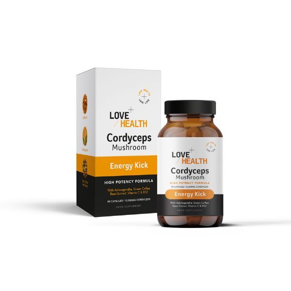 Love Health Energy Kick Cordyceps Mushroom Capsules, 500Mg