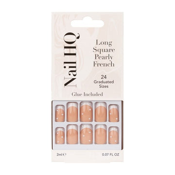 Nail Hq Long Square Pearly French Nails