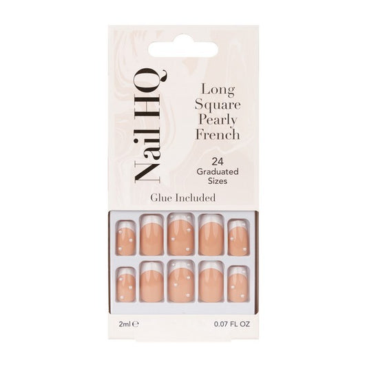 Nail Hq Long Square Pearly French Nails
