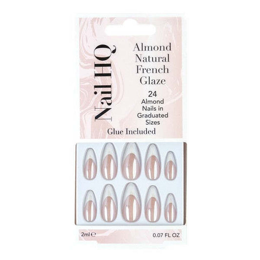 Nail Hq Almond Natural French Glaze Nails (24 Pieces)