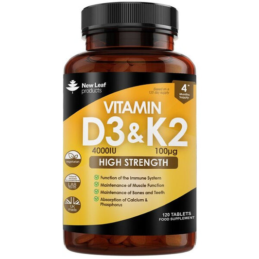 New Leaf Vitamin D3 & K2 Tablets D3 4000Iu + K2 100Mcg