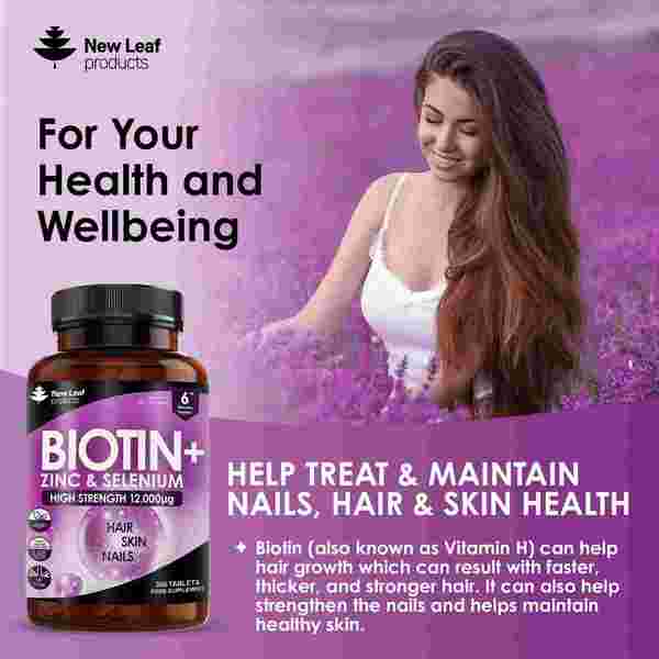 Biotin Hair Growth Vitamins 12,000Mcg - Enriched With Zinc