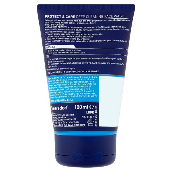 Nivea Men Deep Cleaning Face Wash Protect & Care, 100Ml