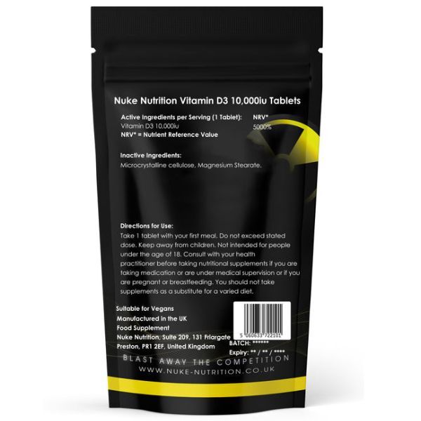 Nuke Nutrition Vitamin D3 Tablets 10,000Iu -180Ct