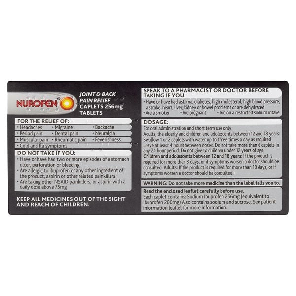 Nurofen Joint & Back Pain Relief Ibuprofen 256Mg Caplets 16S