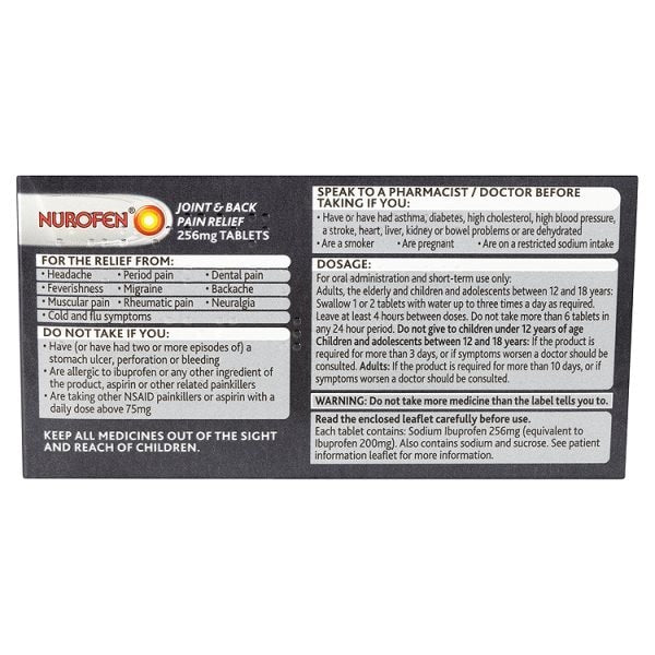 Nurofen Joint And Back Pain Relief Ibuprofen 256Mg Tabs 16S