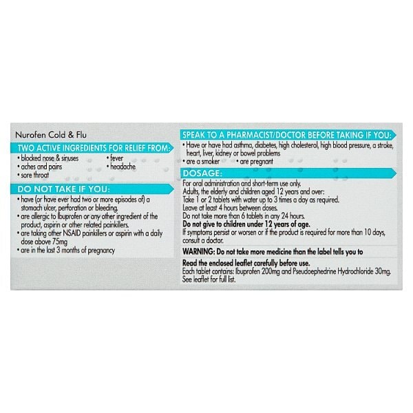 Nurofen Cold & Flu Relief Ibuprofen Decongestion Tablets 24S