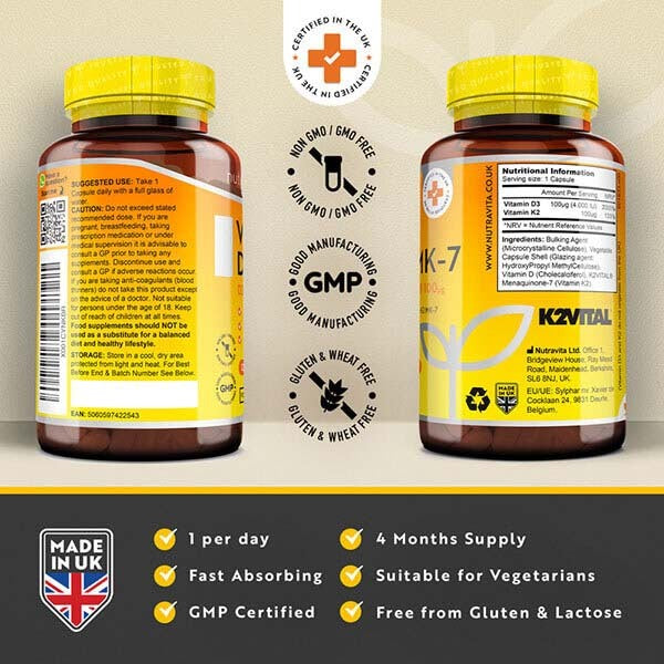 Nutravita Vitamin D3 With Vitamin K2 - 120 Vegan Capsules