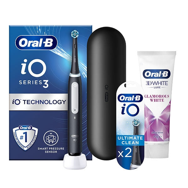 Oral-B Io3 Black Electric Toothbrush+Toothbrush Heads & Paste Bundle