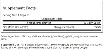 Swanson Zinc (Citrate) 30 Milligrams 60 Capsules