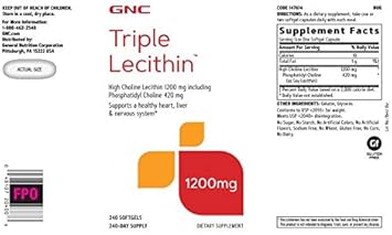 Gnc Triple Lecithin 1200Mg Supplement, Supports A Healthy Heart, Liver And Nervous System, 240 Servings