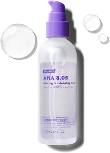 Frankly Aha 8.05% Toner - Exfoliate, Renew & Refine | Glycolic Acid & 17 Amino Acids | Target Flakiness, Pores & Dryness | 3.38 Fl.Oz