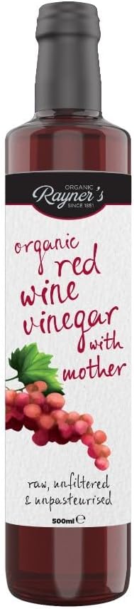Rayner'S Organic Raw Red Wine Vinegar With Mother, 6 X 500 Ml – Organic, Raw, Unfiltered, Gluten-Free & Vegan