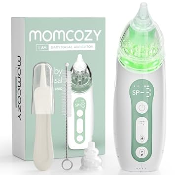 Momcozy Baby Nasal Aspirator, 3 Suction Levels Electric Nasal Aspirator For Baby, Newborn And Toddler, Portable Baby Nose Aspirator With Light Soothing And Music, Baby Snot Sucker