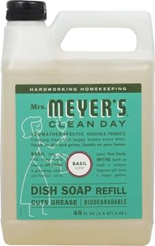 MRS. MEYER'S CLEAN DAY Liquid Dish Soap Refill, Biodegradable Formula, Basil, 48 fl. oz