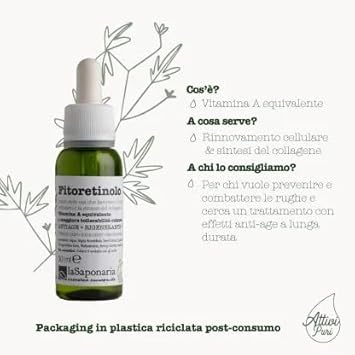 La Saponaria Phyto-Retinol Face Serum, Pro Vitamin A, Collagen, Moisturiser, Anti-Ageing, Wrinkles & Fine Lines, Firming, Cell Renewal, Natural, Vegan, Cruelty-Free, Recycled Packaging, Organic, 30Ml