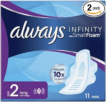 Always Infinity Long (Size 2) Sanitary Towels with Wings, 11 per Pack (Pack of 2)