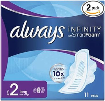 Always Infinity Long (Size 2) Sanitary Towels with Wings, 11 per Pack (Pack of 2)
