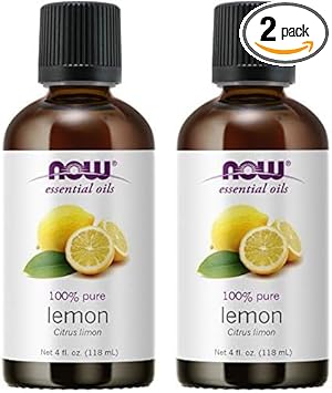 Now Essential Oils, Lemon Oil, Cheerful Aromatherapy Scent, Cold Pressed, 100% Pure, Vegan, Child Resistant Cap, 4-Ounce (Pack Of 2)