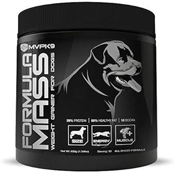 MVP K9 Formula Mass Weight Gainer for Dogs - Helps Promote Healthy Weight Gain, Size and Muscle in Dogs - Great for Skinny, Underweight, Picky Eaters. All Breed Formula, Made in USA (90 Servings)