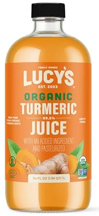 Lucy’S Family Owned - (Made From Fresh Pressed) Organic Nongmo 99% Pure Turmeric Juice, 34 Oz. Glass Bottle