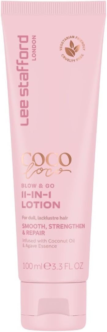 Lee Stafford Blow Dry Styling Cream | Coco Loco Collection - 11-In-1 Leave In Hair Lotion, Frizz Control, Heat Protectant, Curl Care Styler, Weightless Sleek Feel For A Perfect Blow Out, 100 Ml