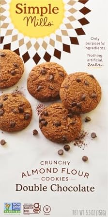 Simple Mills Almond Flour Crunchy Cookies, Double Chocolate Chip - Gluten Free, Vegan, Healthy Snacks, Made with Organic Coconut Oil, 5.5 Ounce (Pack of 1)