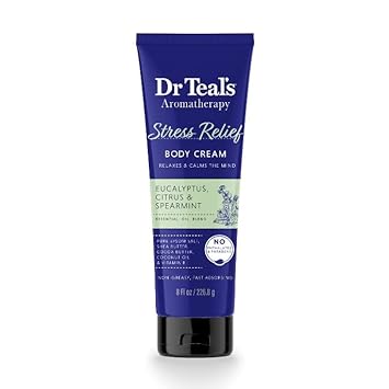 Dr Teal's Aromatherapy Set - Body Cream (8oz) and Spray (6oz) Bundle - Choose from Energy, Sleep, or Stress Relief (Stress Relief - Eucalyptus, Citrus, and Spearmint)