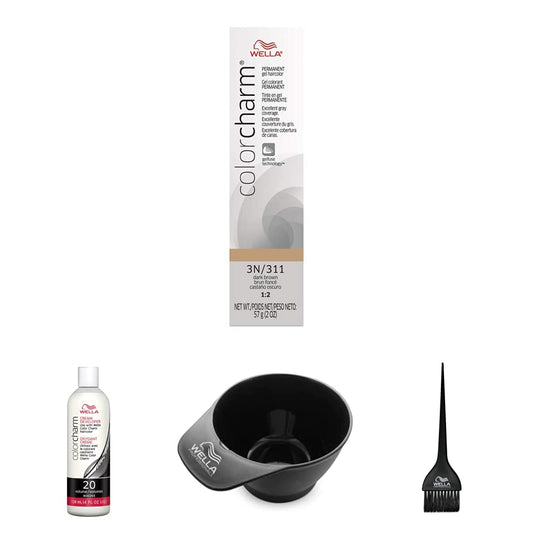 WELLA colorcharm Hair Dye & Coloring Kit, 3N Dark Brown Permanent Gel Hair Color, 20 Vol Cream Developer, Color Mixing Bowl + Application Brush, For Professional or At-Home Use, 4PC Set : Beauty & Personal Care