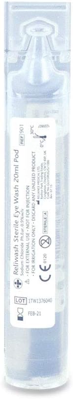 Reliance Medical Reliwash Sterile Saline Eye Wash Solution Pods - 1 x 25 x 20ml First Aid Eyewash Drops - Contains Sodium Chloride : Amazon.co.uk: Health & Personal Care
