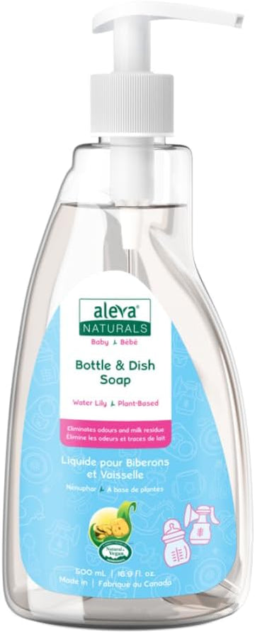 Aleva Naturals Hypoallergenic Bottle and Dish Wash Liquid, Plant-Based Cruelty-Free Formula with Refreshing Water Lily Scent, Dish Soap to Clean Baby Feeding Cups and Breast Pumps - 500ml