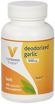 The Vitamin Shoppe Deodorized Garlic 500MG, Wholesome Garlic with No Aftertaste & All Cardiovascular Benefits, Equal to 1 Fresh Clove of Garlic (100 Capsules) : Health & Household