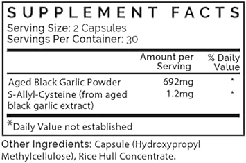 Aged Black Garlic Capsules - Garlic Pills - Less Odor - 60 Capsules - Allium Sativum Supplement - More Effective Than Allicin : Health & Household