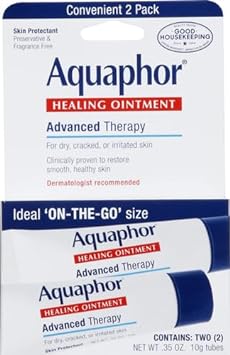 Aquaphor Healing Ointment Advanced Therapy Skin Protectant, Dry Skin Body Moisturizer, 0.35 Oz Tube, 2 Count (Pack of 1)