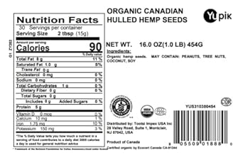 Yupik Organic Canadian Hulled Hemp Seeds, 1 lb - 16oz, Vegan, GMO-Free, Vegetarian, Gluten-Free Hemp Hearts, Brown, Pack of 1