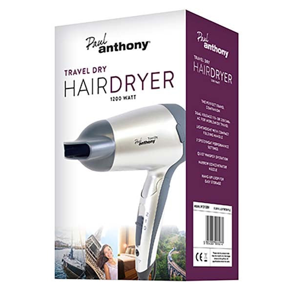 Paul Anthony 'Travel Dry' 1200W Travel Hair Dryer - Silver